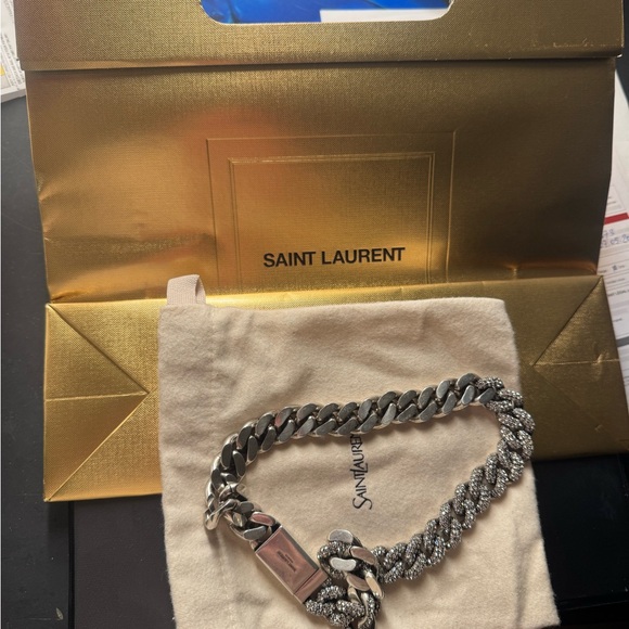 Saint Laurent Ysl Crystal curb chain necklace new unwanted gift . Authentic - Picture 3 of 7